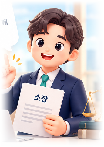 소장 서류를 든 친근한 법률 안내 캐릭터